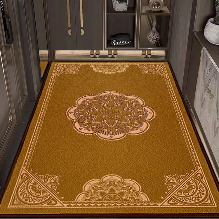 土黄色地垫日进斗金垫入户门垫绒莲升垫垫脚比利时中式门口防滑垫