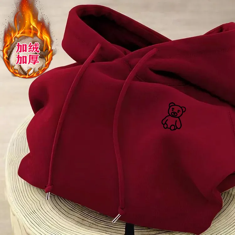 时尚宽松连帽卫衣女长款冬新款小个子套头加绒加厚字母上衣外套