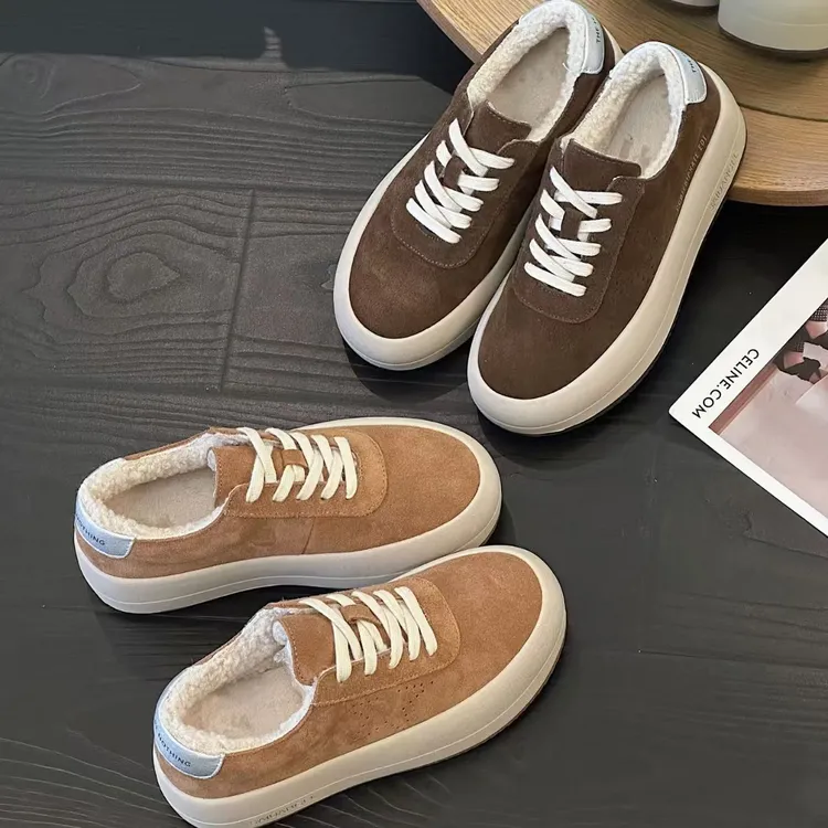 【妗笙买手店】女士复古休闲款面包鞋板鞋冬季加绒舒适保暖厚底增高
