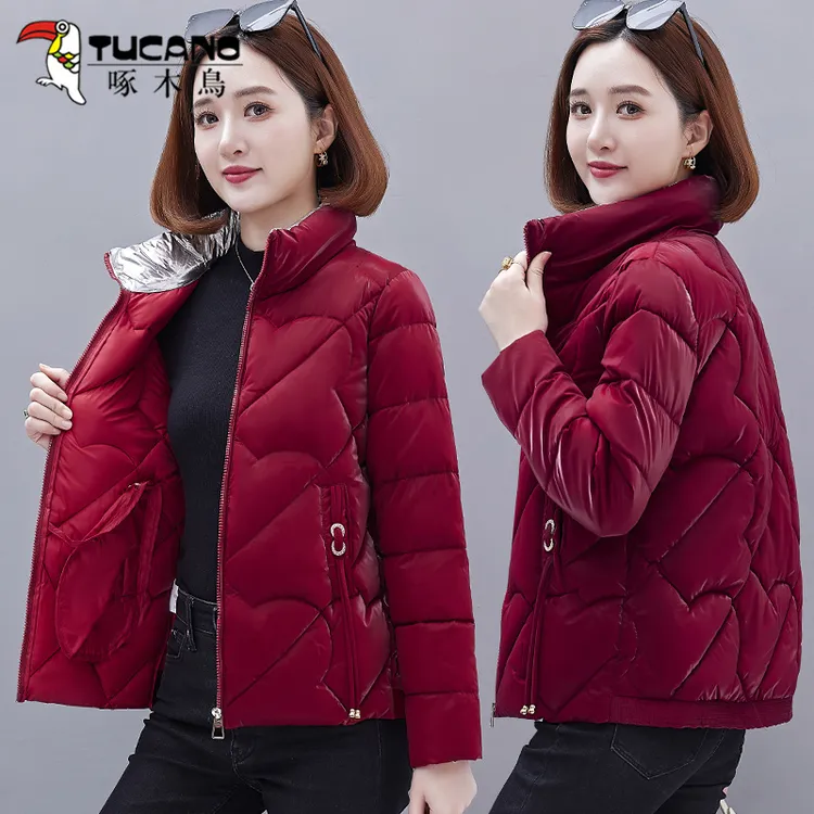 啄木鸟女士棉服2024新款冬季保暖中年妈妈短款休闲棉衣冬天厚外套