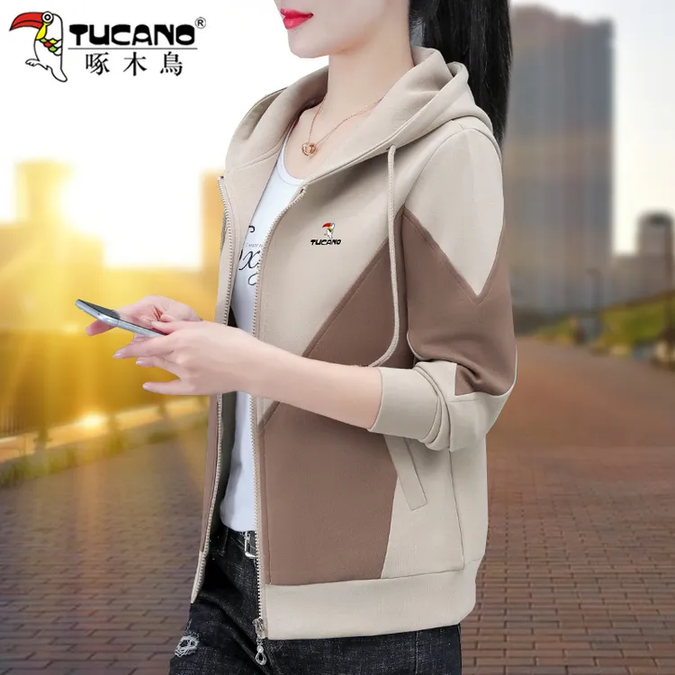 啄木鸟开衫薄款小外搭秋季新款妈妈装时尚休闲连帽短款上衣外套