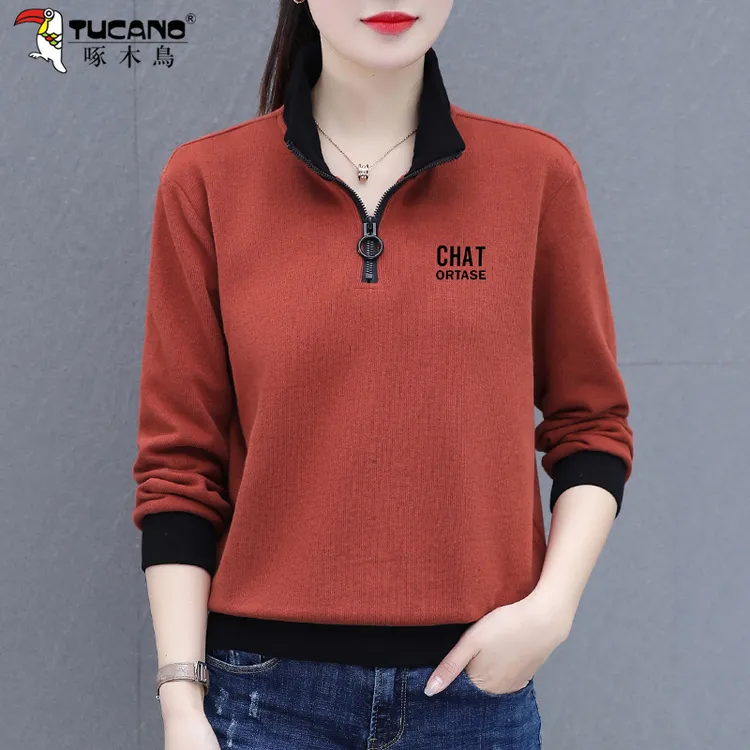 【官方正品】啄木鸟春秋女士上衣2025新款时尚洋气减龄百搭短款卫衣