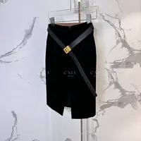 杨树林经典一步裙丝绒版前开叉冷感时髦半裙2446