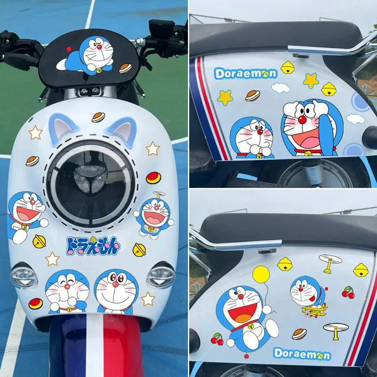 哆啦A梦电动车可爱卡通叮当猫装饰爱玛露娜电瓶车贴遮挡刮痕贴纸
