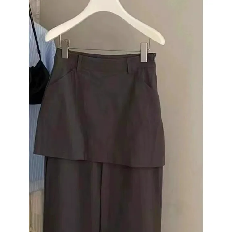 咖色假两件休闲裙裤西裤2024年秋冬款洋气复古港风气质宽松高级感