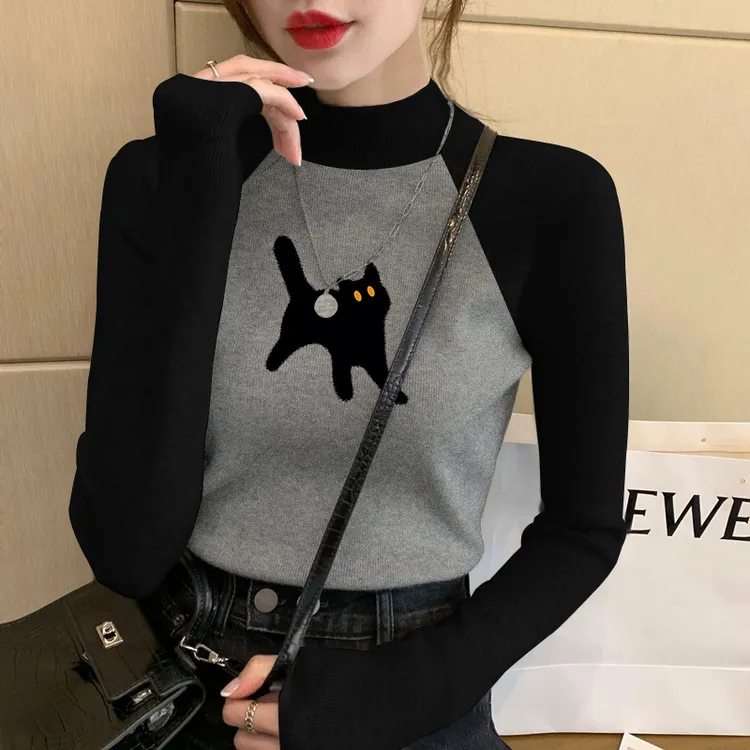 半高领韩版打底衫女秋冬灰色正肩修身显瘦内搭百搭t恤女款长袖