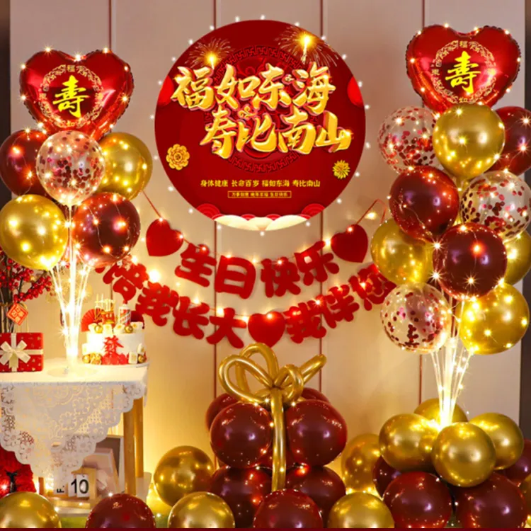 60大寿生日装饰气球布置70爸爸妈妈80岁老人背景墙过寿宴祝寿场景