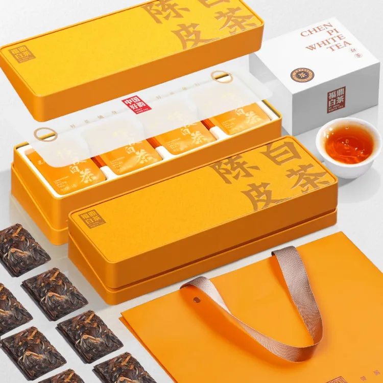 匠界陈皮白茶茶叶正宗新会陈皮小方片茶饼寿眉茶叶木箱礼盒装
