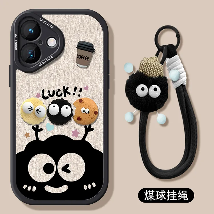 小煤球适用苹果16手机壳15小羊皮挂绳iPhone14硅胶软边13保护套12