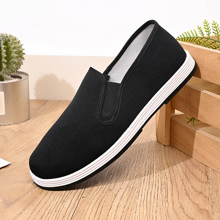 新款中老年布鞋一脚蹬男款舒适休闲鞋男黑布鞋工作鞋男士老年鞋