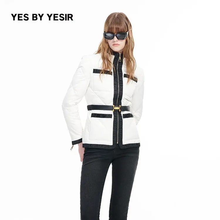 叶谦原创设计秋冬新款黑白经典马术撞边羽绒服YDFLC19003