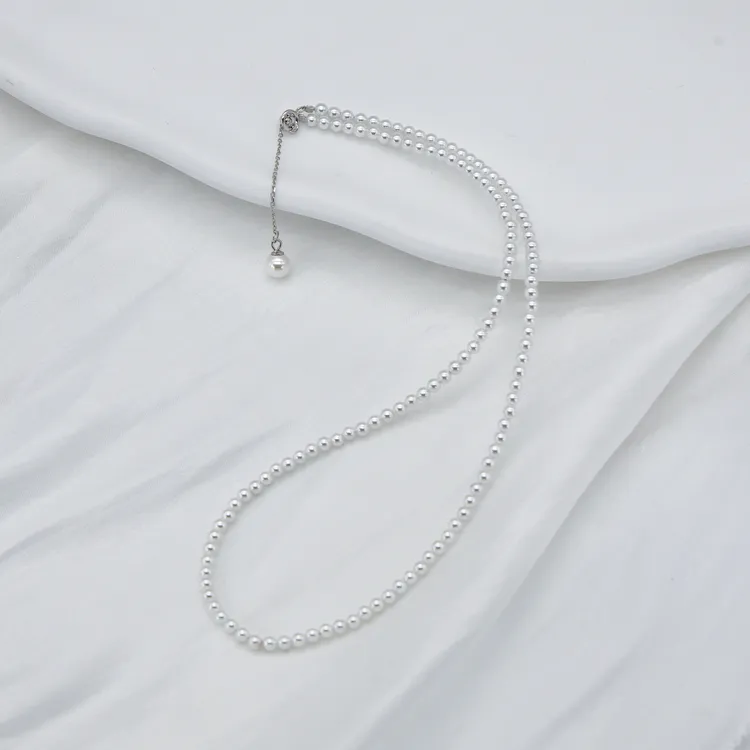 3-4mm正圆小米链锁骨链 +925银延长尾链特选贝珠