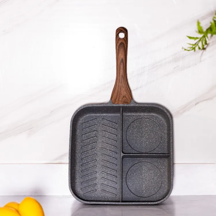 ishuai/帅帅新款家用24cm牛排煎锅牛排煎蛋专用锅涂层条纹不粘锅