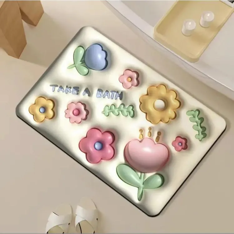 软硅藻浴室垫卡通地垫立体脚垫浴室厨房地毯吸水防滑速干垫少女心