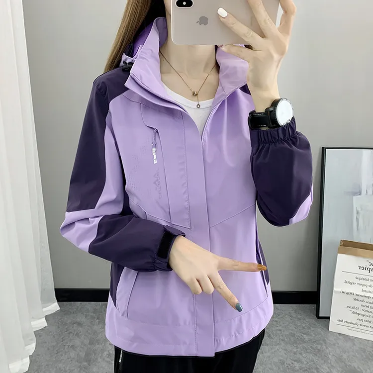 冲锋衣女款2025新款春秋休闲登山服防水防风拼色单层外套工作服男