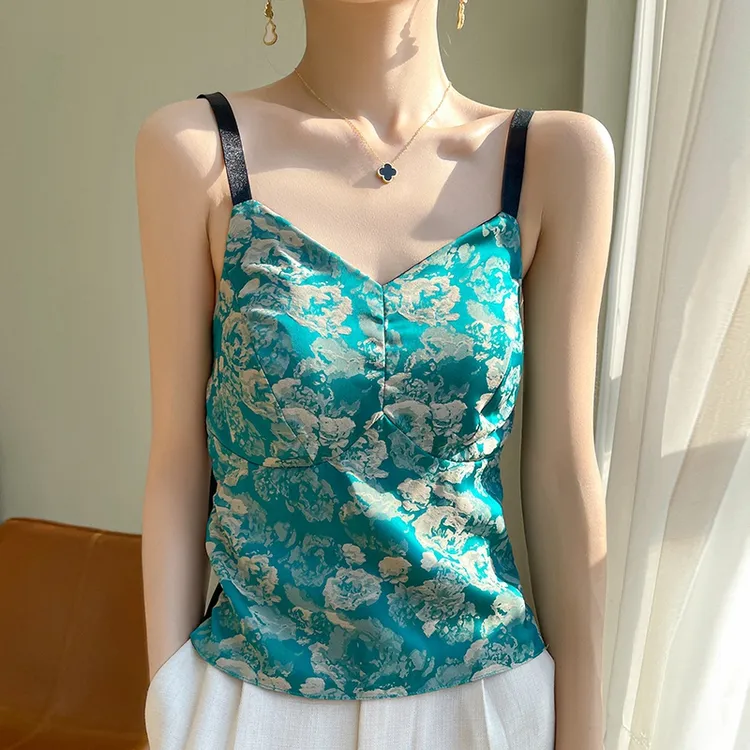新中式国风吊带背心女夏季提花内搭外穿打底百搭短款美背胸垫上衣