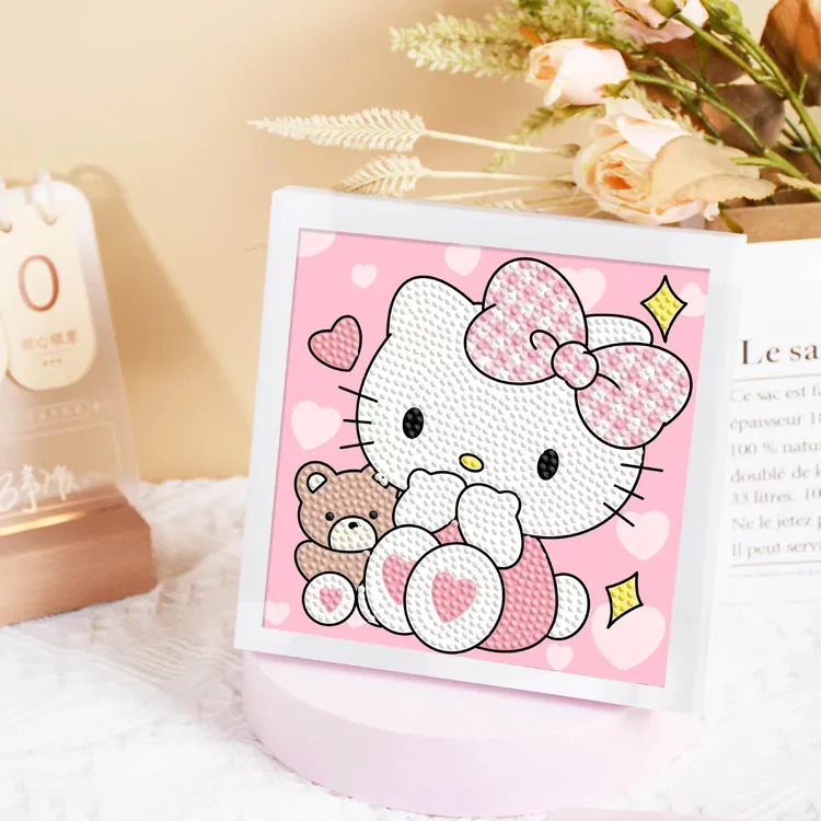 新款库洛米kt猫钻石画带外框儿童diy手工制作卡通玩具点钻粘贴画