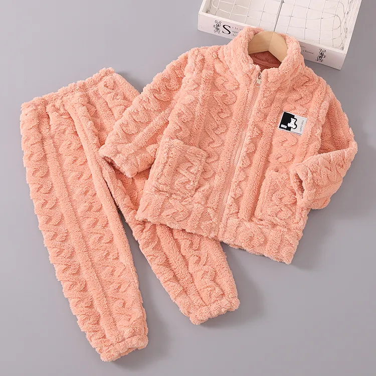 秋冬季珊瑚绒儿童睡衣套装女童女孩加厚法兰绒冬款男童宝宝家居服