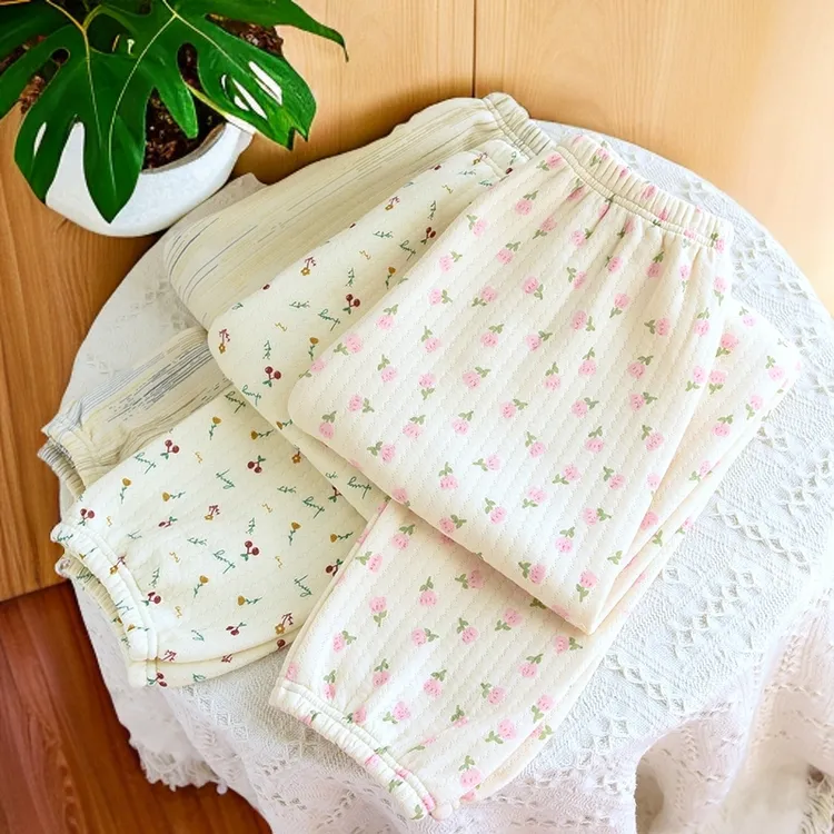 女士空气棉睡裤秋冬季纯棉加厚加绒保暖家居裤三层夹棉收口裤新款