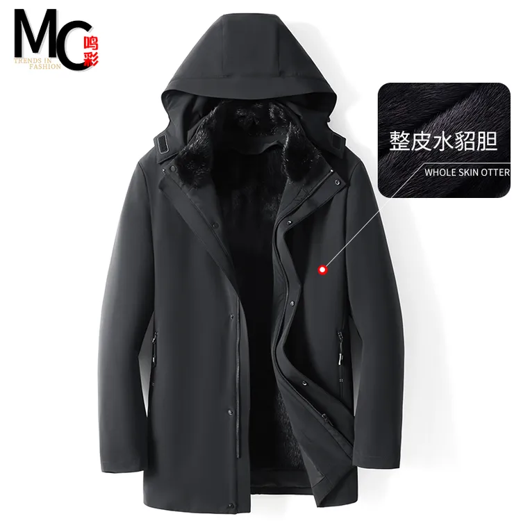 加厚派克服男貂内胆冬款整貂休闲外套中老年尼克服中长款兔毛棉衣