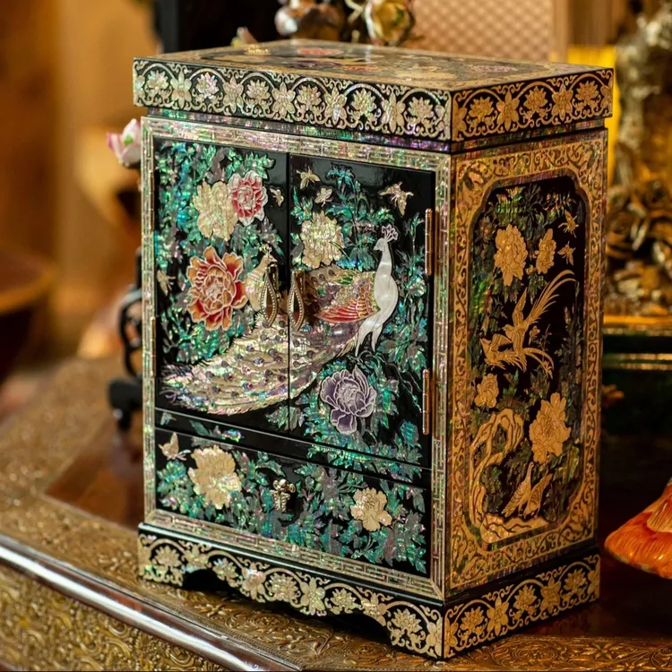首饰盒/箱  亚美龙 中国风富丽堂皇手工镶嵌螺钿收纳首饰盒雕花