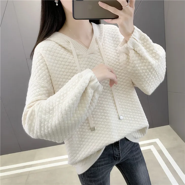 春季新款2022连帽女士毛衣女秋冬慵懒风高级感设计感小众冬季上衣
