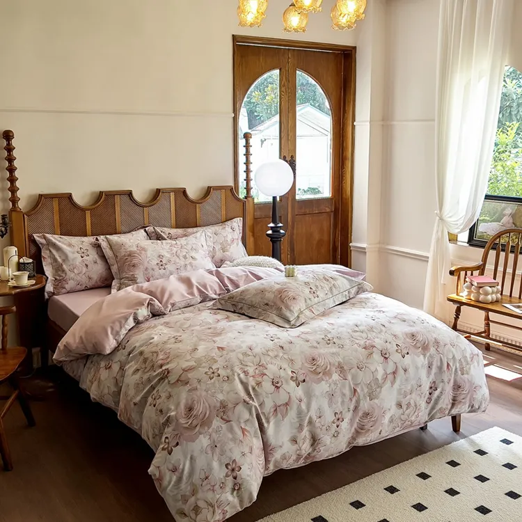 轻奢100支长绒棉印花磨毛四件套欧式加厚斜纹超柔奶绒被雕花床品