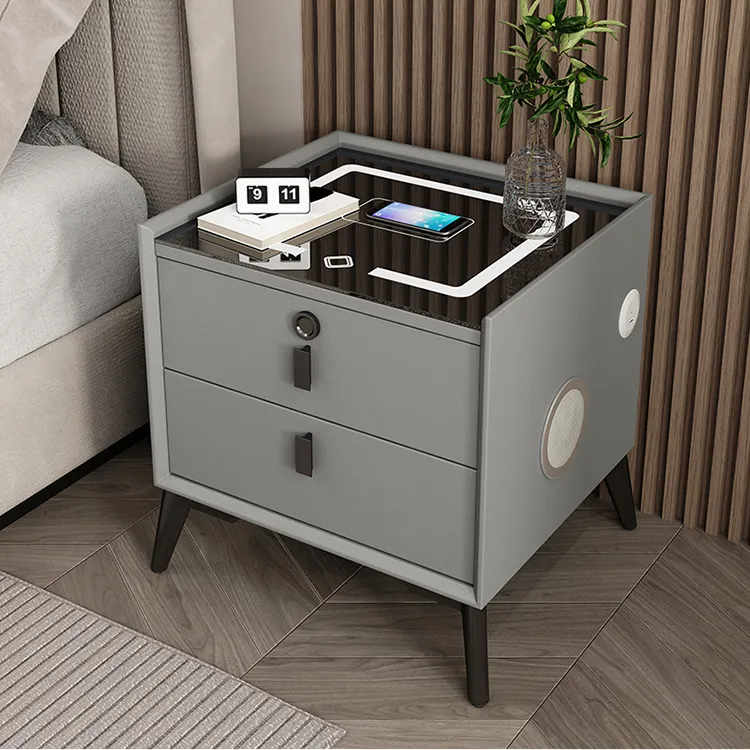 妙美拾光智能床头柜现代简约带无线充三色灯USB蓝牙音响指纹锁SS