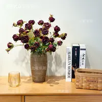 油画系仿真玫瑰花苞芯小玫瑰插花装饰花摆件家居拍照摄