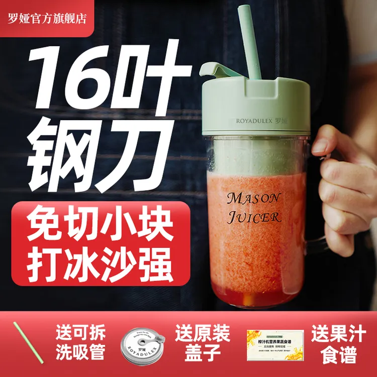 罗娅16叶刀400ml 小型便携式户外随行榨汁杯 吸管式充电水果汁机