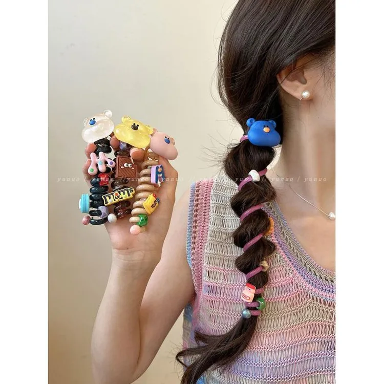 可爱尖子生~夏季泡泡辫头绳女高端编发神器电话线发圈气质扎马尾