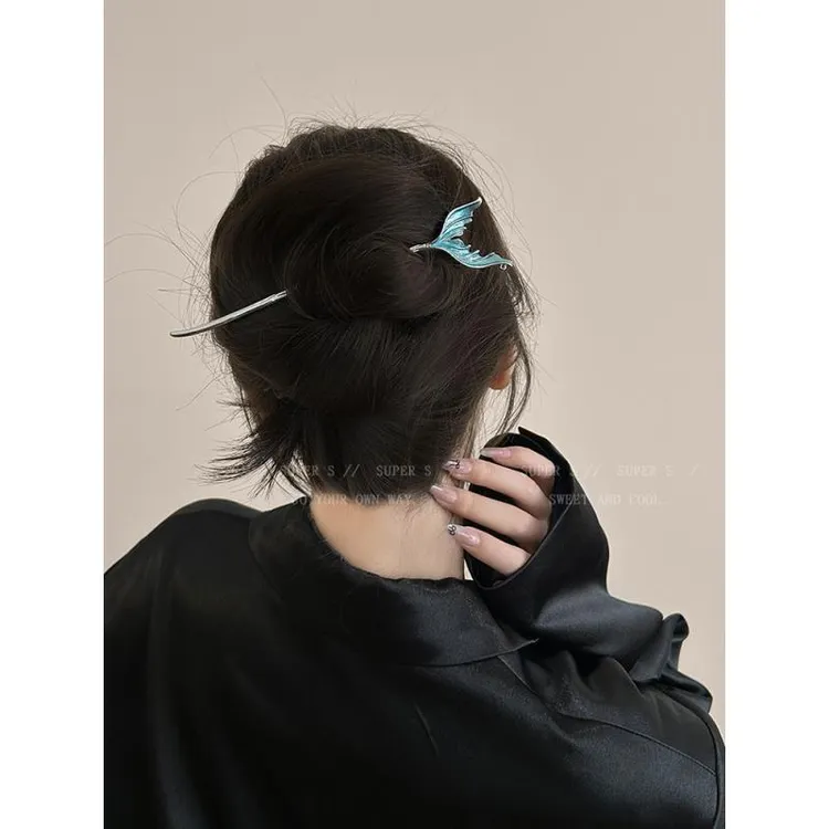 海洋公主~蓝色鱼尾发簪古风女高级感气质发饰新中式国风盘发簪子