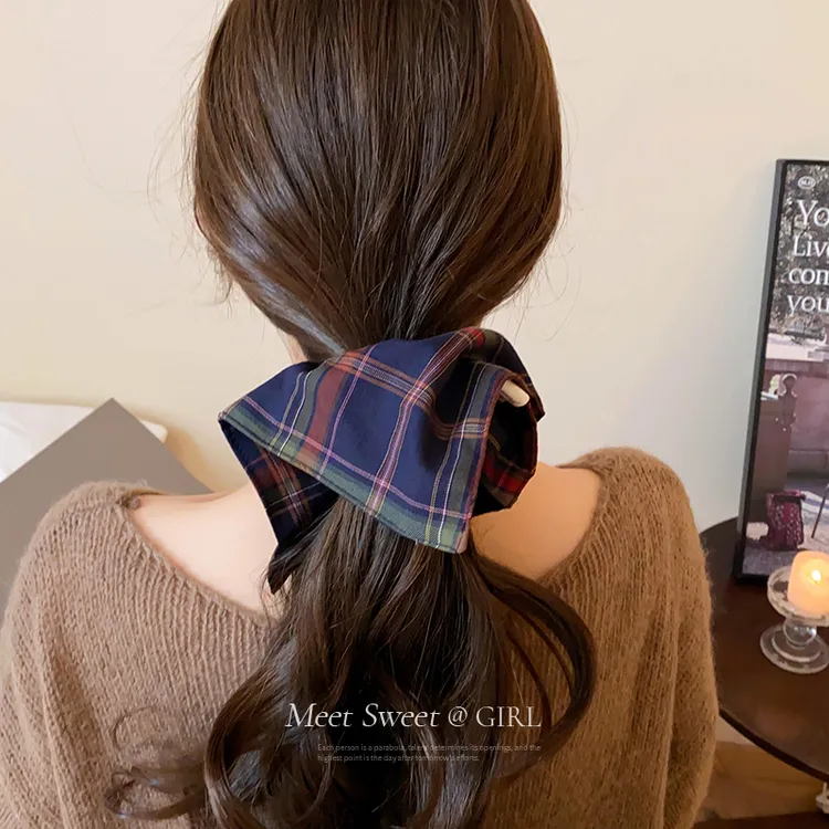 秋冬复古格纹扎头发发圈网红2024新款头绳女高级感洋气时尚发饰女