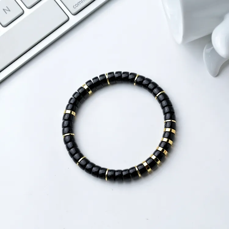 百顺文玩 黑金椰蒂-秦-7mm中式轻奢直切黑金椰蒂手串搭配款