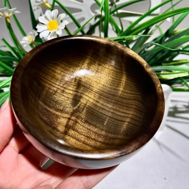 金丝楠乌木碗小叶阴沉木整料掏空木质碗摆件收藏送礼