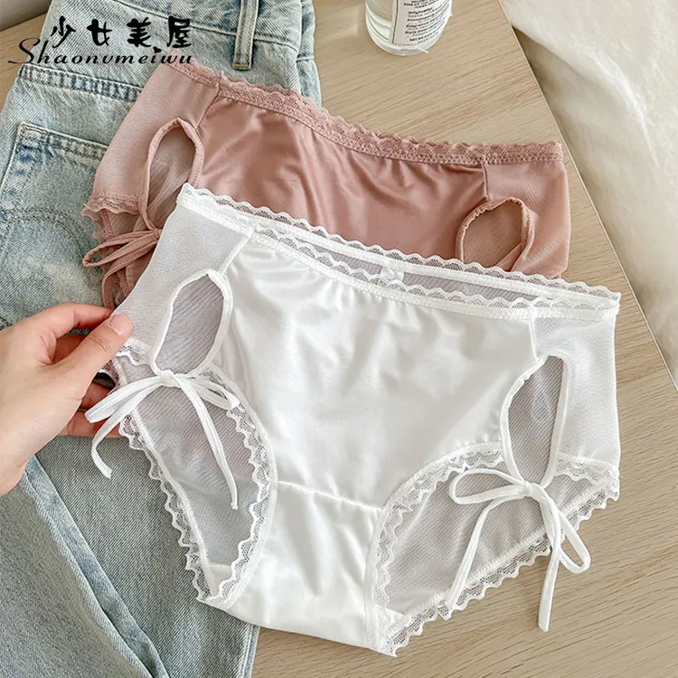 少女美屋薄款透明网纱内裤女镂空系带不勒腿性感学生三角裤纯欲风