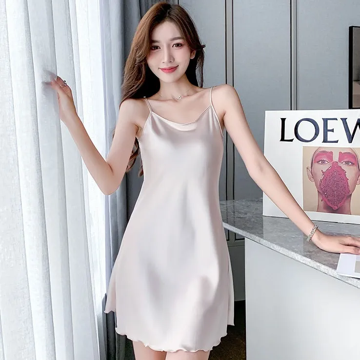 夏季女士薄款冰丝吊带睡裙仿真丝绸睡衣亲肤丝滑轻奢气质家居服潮