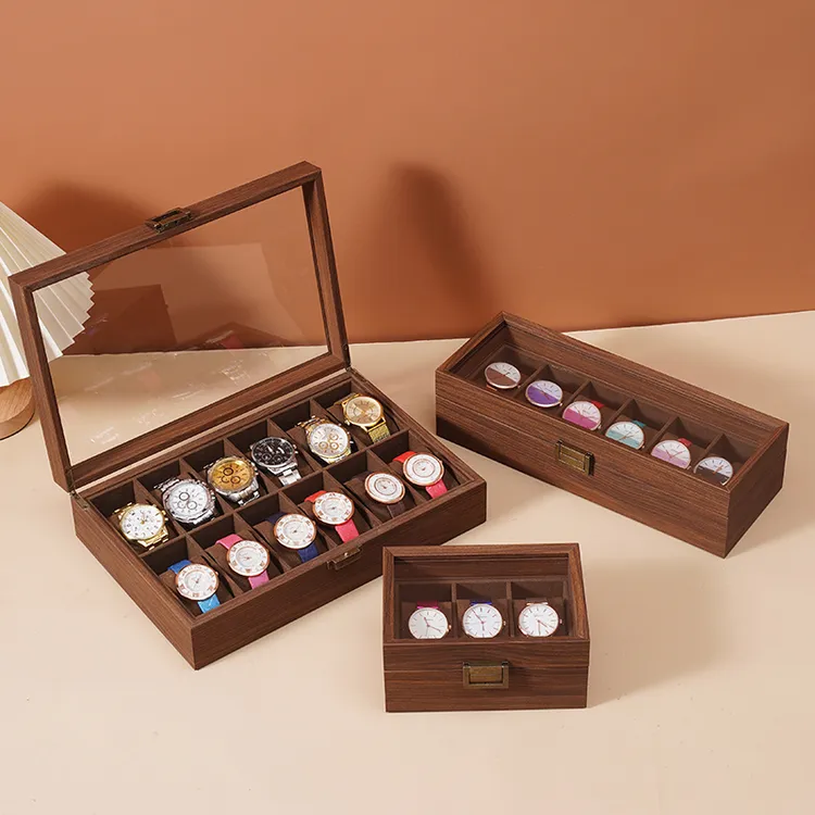 黑胡桃木纹复古手表收纳盒多位腕表收藏箱陈列透明展示盒手表家用