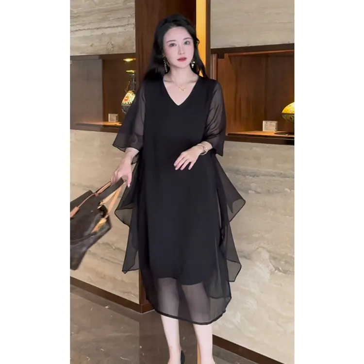 2377#洋气高端年轻款妈妈连衣裙女夏装2025新款时尚宽松大码裙子