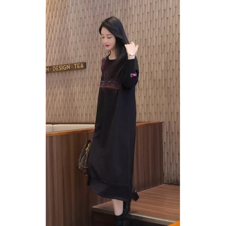 6813#针织毛衣裙女中长款过膝配大衣裙子秋冬季新款打底连衣裙