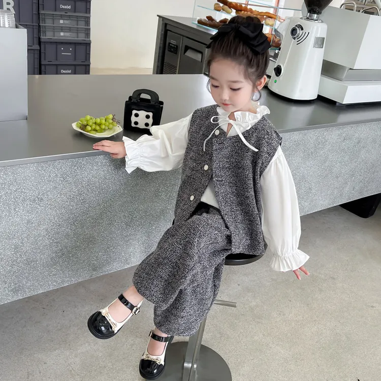 女童儿童秋装新款2024洋气时髦三件套小香风甜美春秋套装宝宝韩版