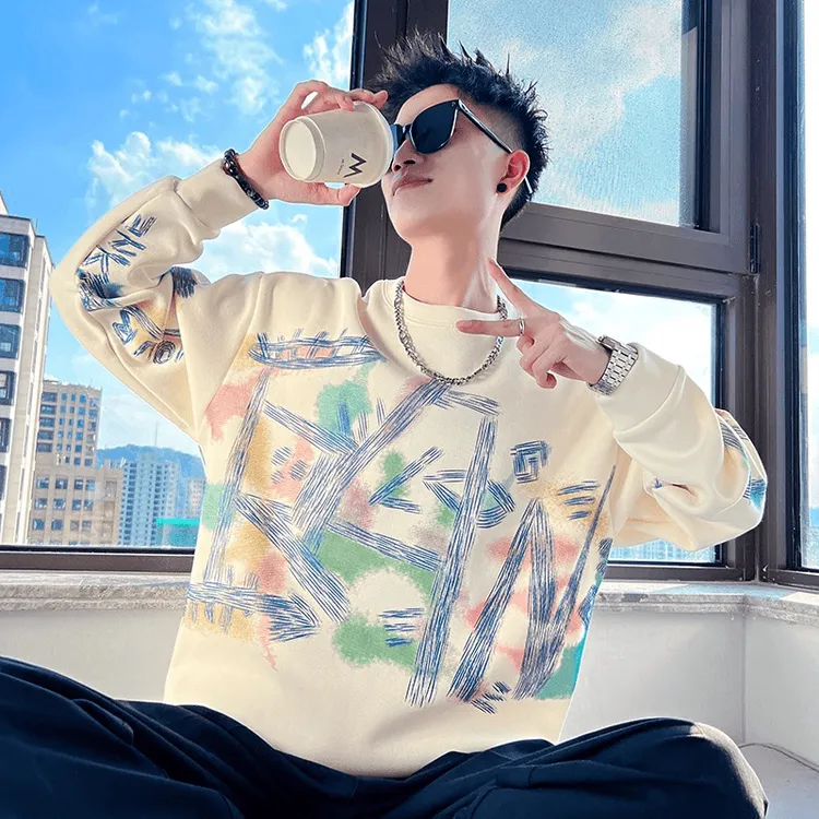 仓石一树涂鸦印花加绒卫衣加厚打底衫长袖衣服2025新款秋冬季内搭