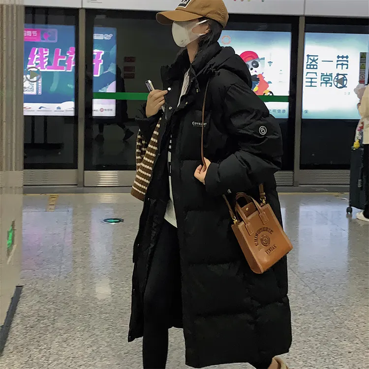 羽绒棉服女2025秋冬新款加厚面包服冬季外套宽松韩版棉衣过膝黑色