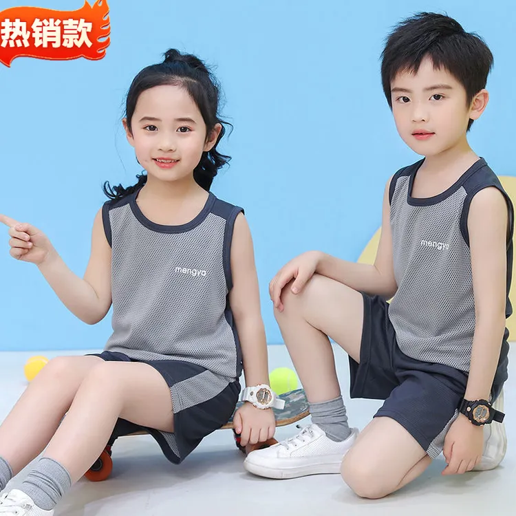 套装男童儿童背心背心网眼透气女童无袖休闲短裤速干两件套装运动