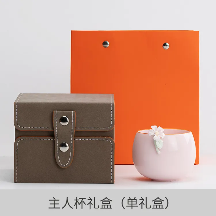 纯手工捏花主人杯粉色女人杯功夫茶具礼盒送礼陶瓷品茗杯喝茶茶杯