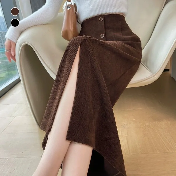  灯芯绒半身裙女2024新款秋冬款小个子高腰垂感a字高级感气质裙子