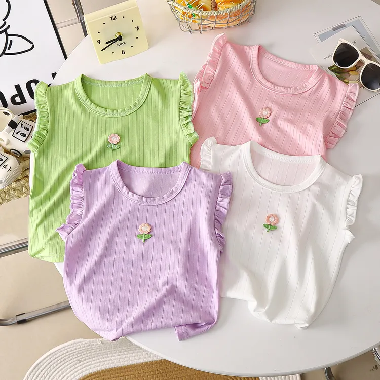 【小花背心，花边袖】儿童背心女童花边袖短袖T夏季新款儿童上衣