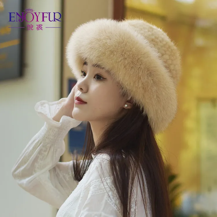 狐狸毛渔夫帽女秋冬季保暖护耳韩版加厚水貂盆帽礼帽皮草帽子女士
