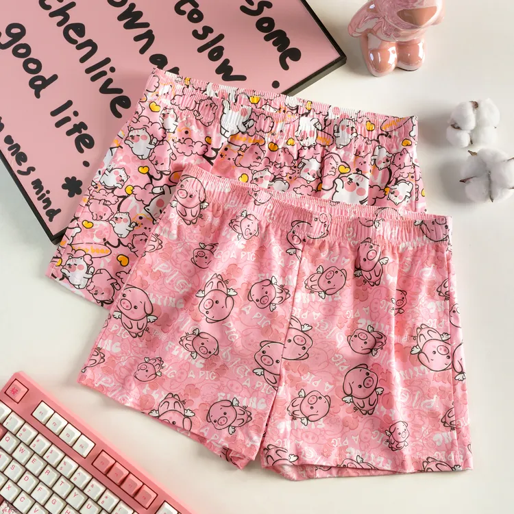 猛男粉色男士阿罗裤送男友居家男女情侣同款休闲四角卡通可爱短裤