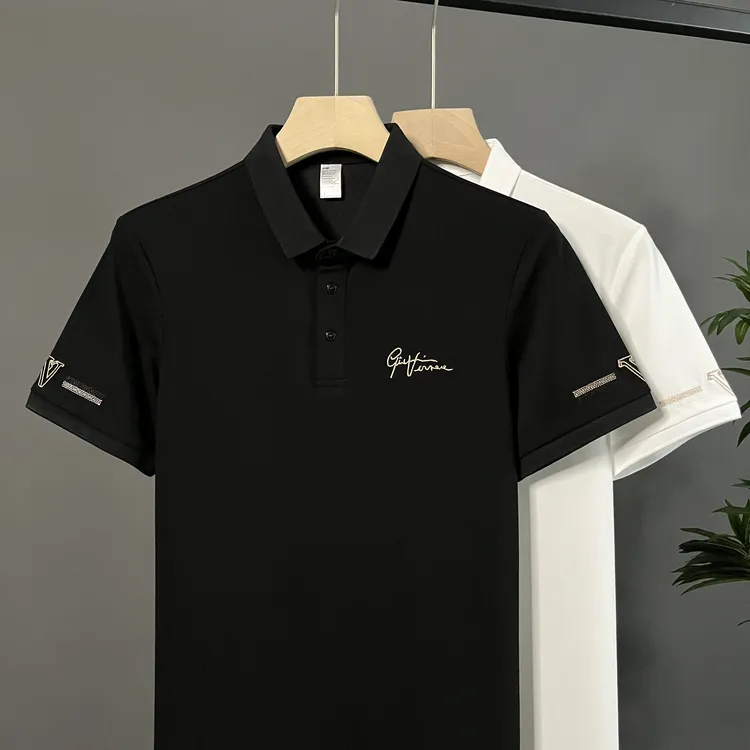 【签名时尚刺绣】开衩新款夏季透气修身POLO衫男翻领短袖潮流休闲T